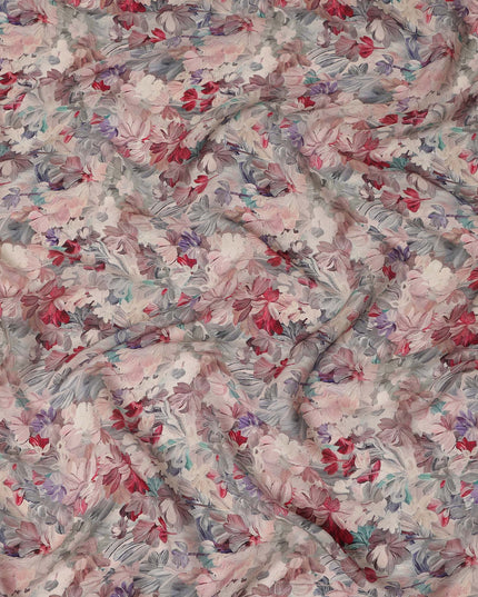 Blush Pink Grey Floral Printed Viscose Crepe Fabric 110 Cms Width India-D27734