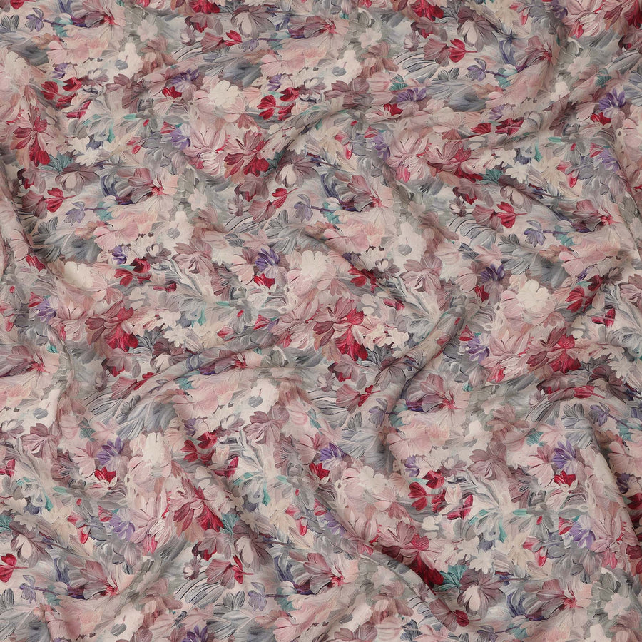 Blush Pink Grey Floral Printed Viscose Crepe Fabric 110 Cms Width India-D27734