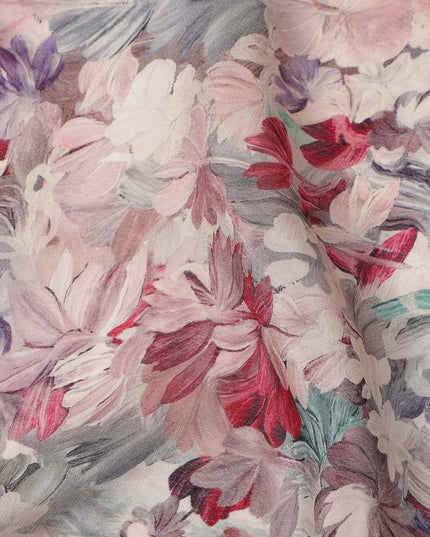 Blush Pink Grey Floral Printed Viscose Crepe Fabric 110 Cms Width India-D27734