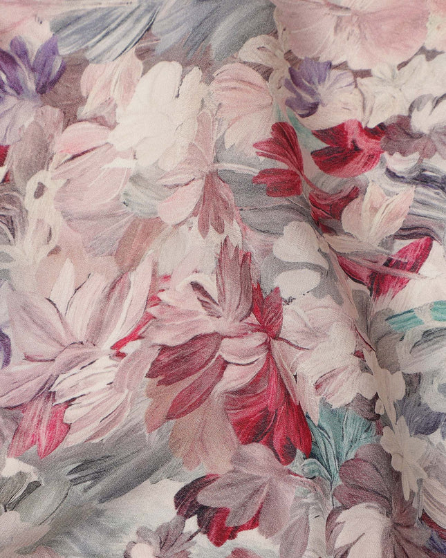 Blush Pink Grey Floral Printed Viscose Crepe Fabric 110 Cms Width India-D27734