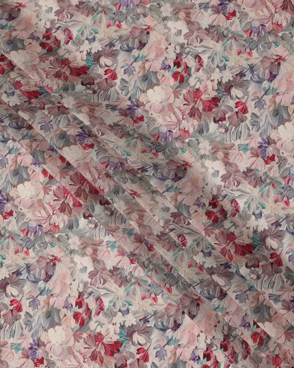 Blush Pink Grey Floral Printed Viscose Crepe Fabric 110 Cms Width India-D27734