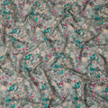 Sage Green Teal Floral Printed Viscose Crepe Fabric 110 Cms Width India-D27733