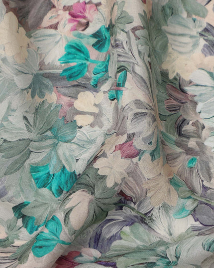 Sage Green Teal Floral Printed Viscose Crepe Fabric 110 Cms Width India-D27733