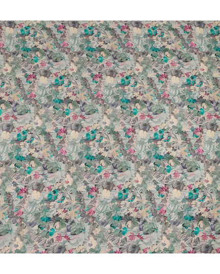Sage Green Teal Floral Printed Viscose Crepe Fabric 110 Cms Width India-D27733