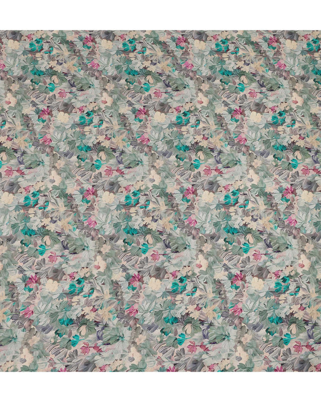Sage Green Teal Floral Printed Viscose Crepe Fabric 110 Cms Width India-D27733