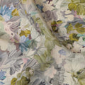 Olive Green Blue Floral Printed Viscose Crepe Fabric 110 Cms Width India-D27735