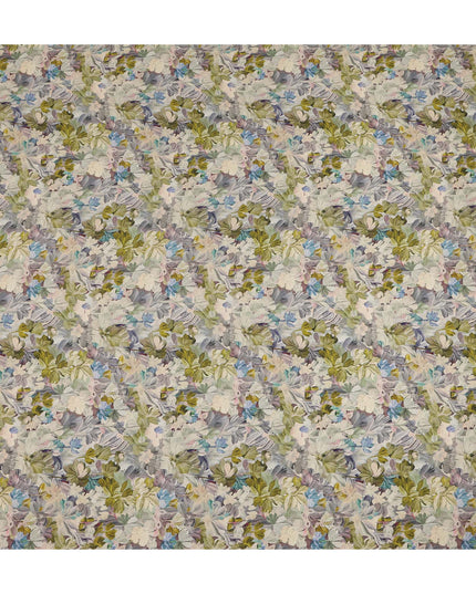 Olive Green Blue Floral Printed Viscose Crepe Fabric 110 Cms Width India-D27735