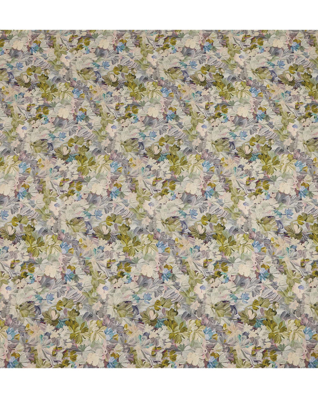 Olive Green Blue Floral Printed Viscose Crepe Fabric 110 Cms Width India-D27735
