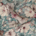 Aqua Blue Ivory Floral Printed Viscose Crepe Fabric 110 Cms Width India-D27736
