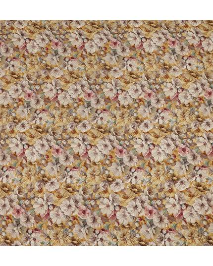 Mustard Yellow Beige Floral Printed Viscose Crepe Fabric 110 Cms Width India-D27737