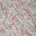 Aqua Pink Floral Abstract Print Viscose Crepe Fabric 110 Cms Width India-D27730