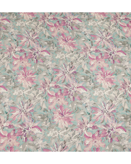 Aqua Pink Floral Abstract Print Viscose Crepe Fabric 110 Cms Width India-D27730