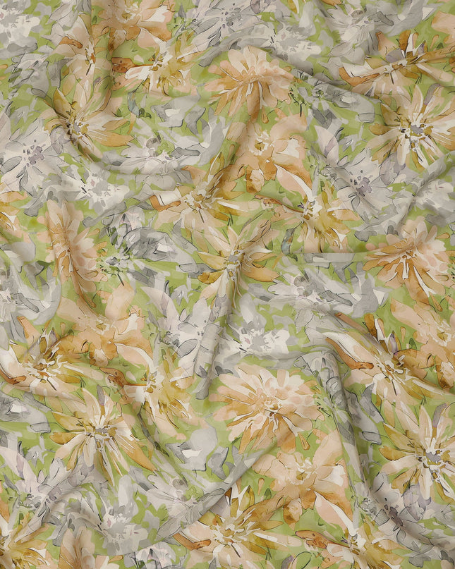 Lime Green Yellow Floral Abstract Print Viscose Crepe Fabric 110 Cms Width India-D27731