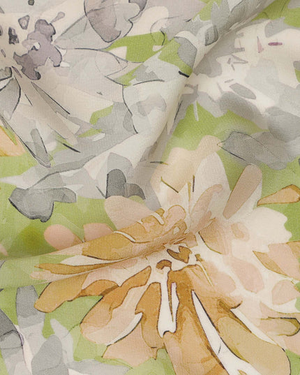 Lime Green Yellow Floral Abstract Print Viscose Crepe Fabric 110 Cms Width India-D27731