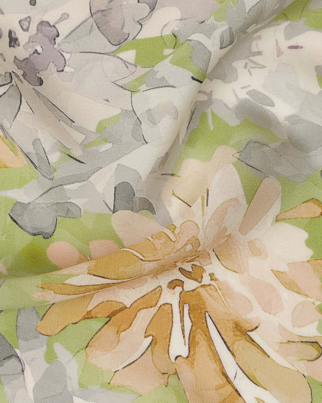 Lime Green Yellow Floral Abstract Print Viscose Crepe Fabric 110 Cms Width India-D27731