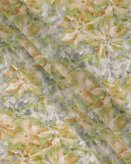 Lime Green Yellow Floral Abstract Print Viscose Crepe Fabric 110 Cms Width India-D27731