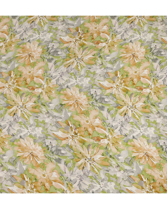 Lime Green Yellow Floral Abstract Print Viscose Crepe Fabric 110 Cms Width India-D27731