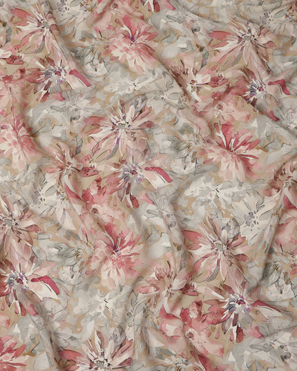 Beige Pink Floral Abstract Print Viscose Crepe Fabric 110 Cms Width India-D27729