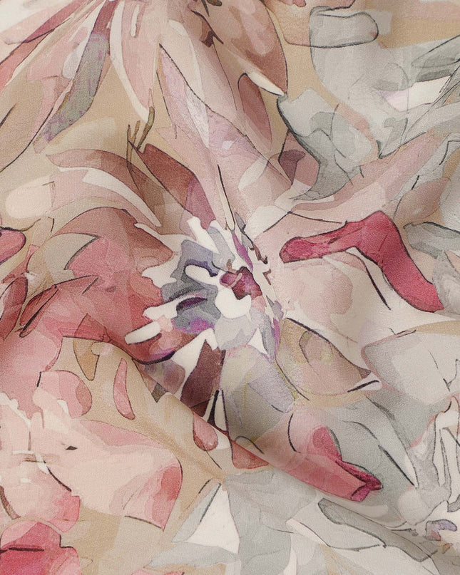 Beige Pink Floral Abstract Print Viscose Crepe Fabric 110 Cms Width India-D27729