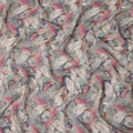 Grey Pink Leaf Printed Viscose Crepe Fabric 110 Cms Width India-D27739