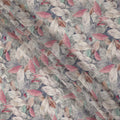 Grey Pink Leaf Printed Viscose Crepe Fabric 110 Cms Width India-D27739