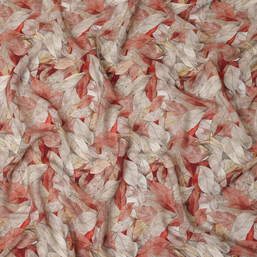 Beige Rust Leaf Printed Viscose Crepe Fabric 110 Cms Width India-D27738