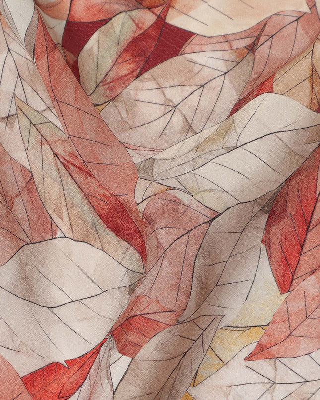 Beige Rust Leaf Printed Viscose Crepe Fabric 110 Cms Width India-D27738