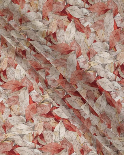 Beige Rust Leaf Printed Viscose Crepe Fabric 110 Cms Width India-D27738