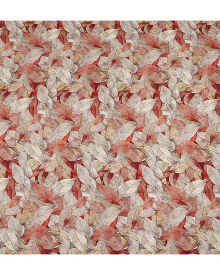 Beige Rust Leaf Printed Viscose Crepe Fabric 110 Cms Width India-D27738