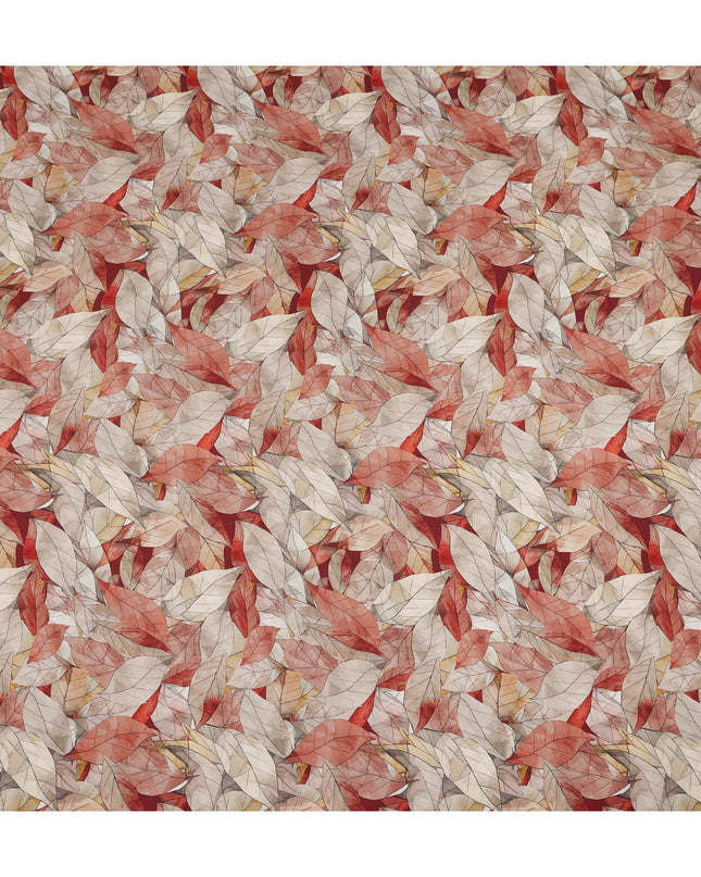 Beige Rust Leaf Printed Viscose Crepe Fabric 110 Cms Width India-D27738