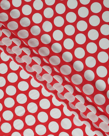 Red Polka Dot Viscose Crepe Fabric