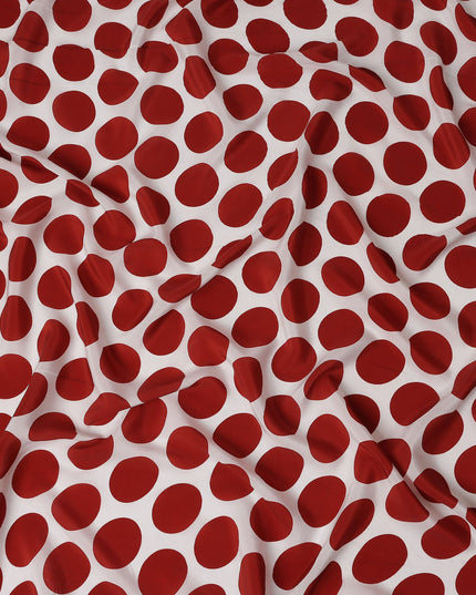 White Maroon Polka Dot Viscose Fabric