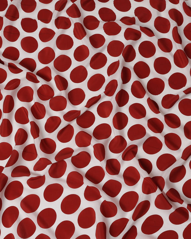 White Maroon Polka Dot Viscose Fabric