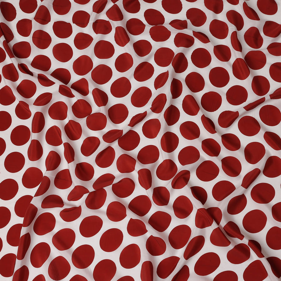 White Maroon Polka Dot Viscose Fabric