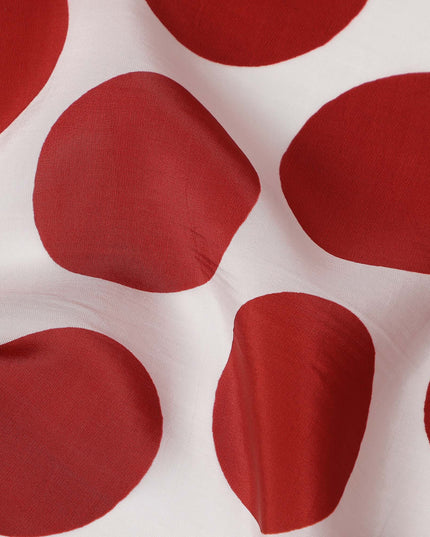 White Maroon Polka Dot Viscose Fabric