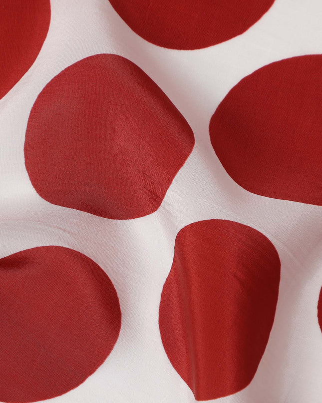 White Maroon Polka Dot Viscose Fabric