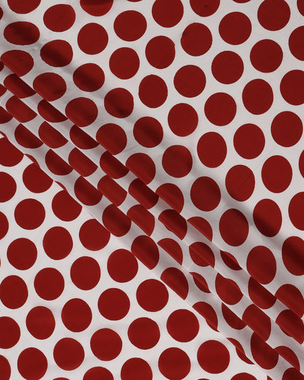 White Maroon Polka Dot Viscose Fabric