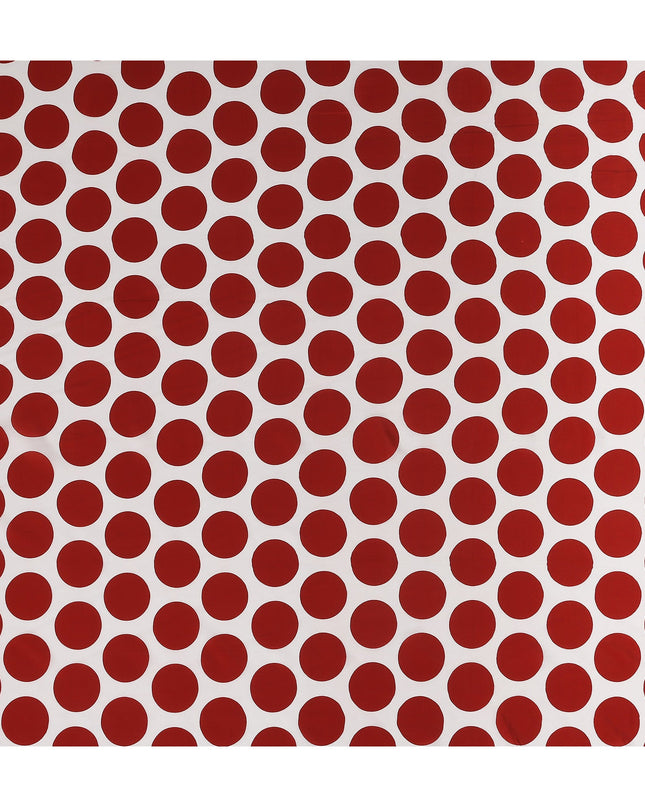 White Maroon Polka Dot Viscose Fabric