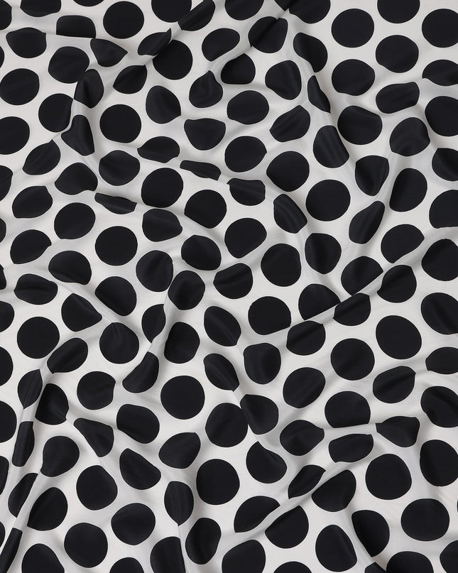 White Black Polka Dot Viscose Fabric