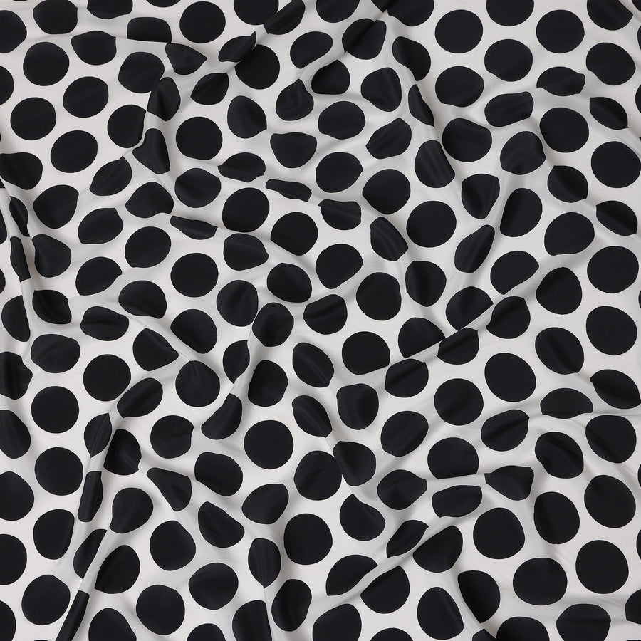 White Black Polka Dot Viscose Fabric