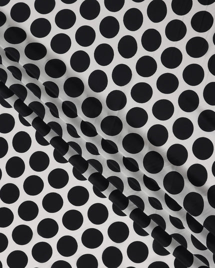 White Black Polka Dot Viscose Fabric