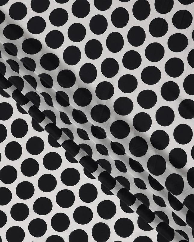 White Black Polka Dot Viscose Fabric