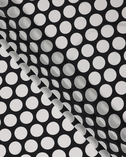Black Polka Dot Viscose Crepe Fabric