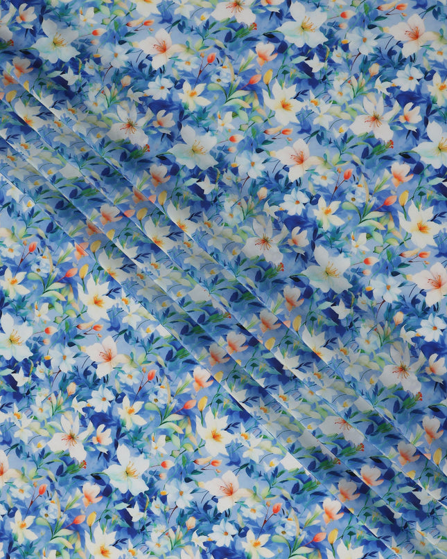 Cobalt Blue Floral Viscose Crepe Fabric