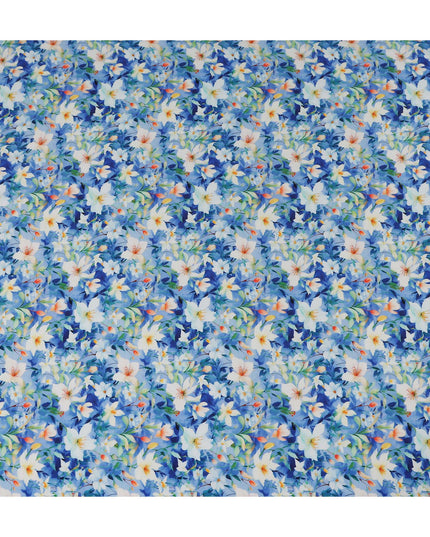 Cobalt Blue Floral Viscose Crepe Fabric