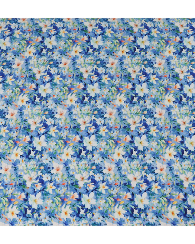 Cobalt Blue Floral Viscose Crepe Fabric