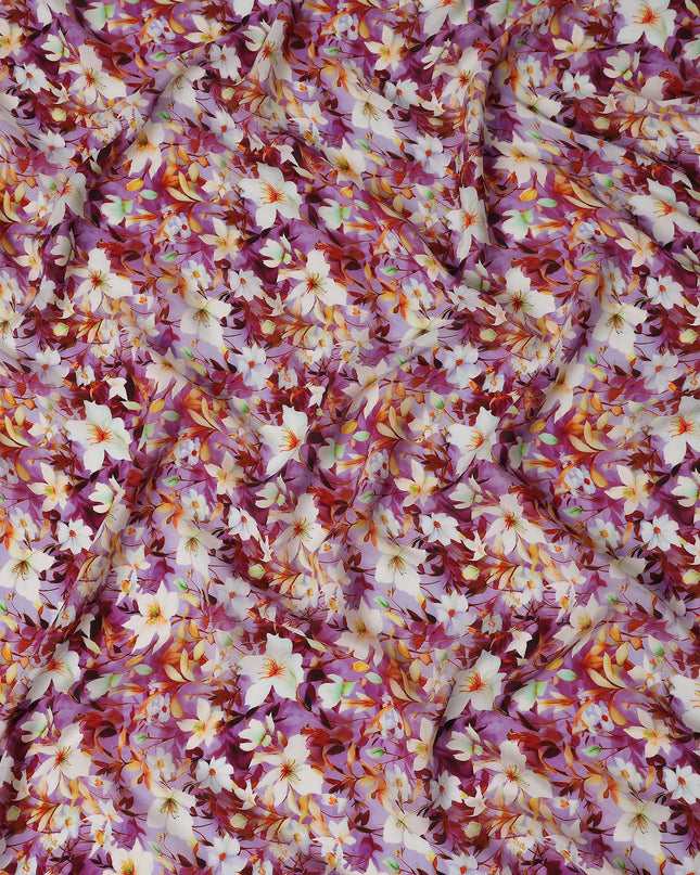 Purple Floral Viscose Crepe Fabric | Meter