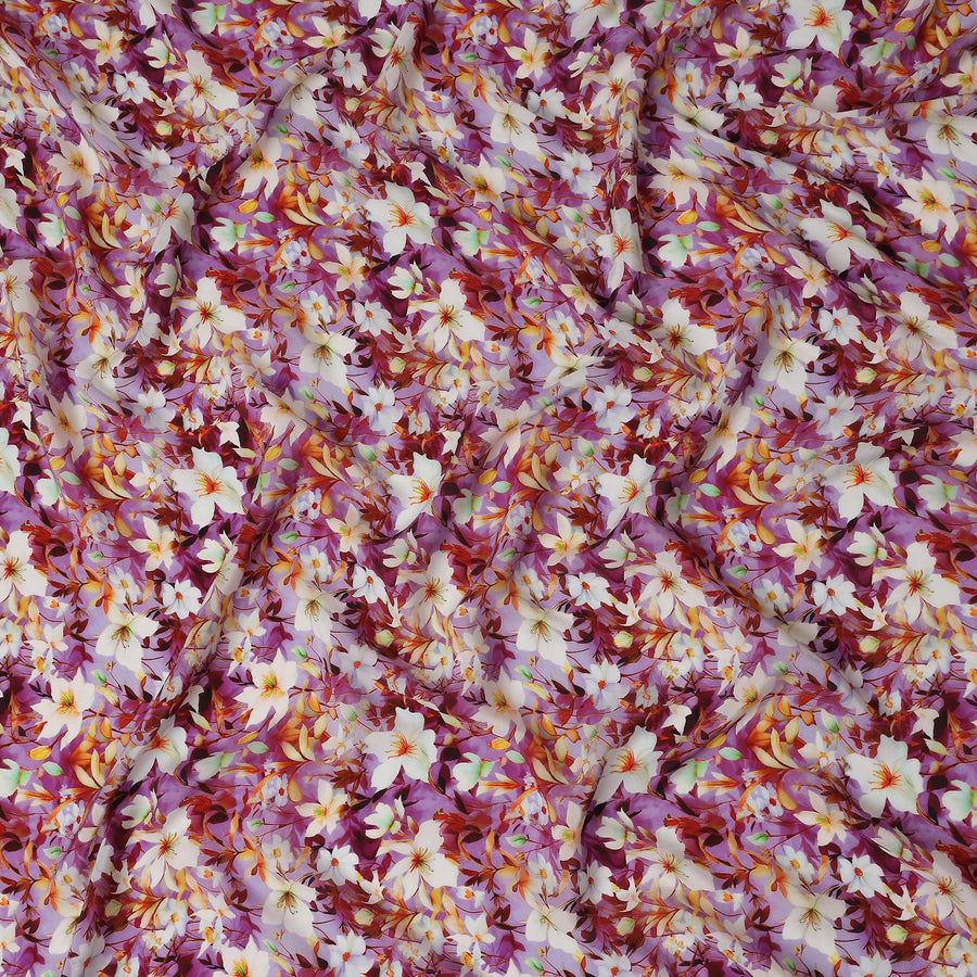 Purple Floral Viscose Crepe Fabric | Meter