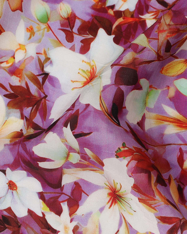 Purple Floral Viscose Crepe Fabric | Meter