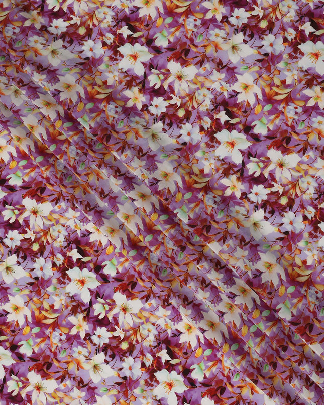 Purple Floral Viscose Crepe Fabric | Meter
